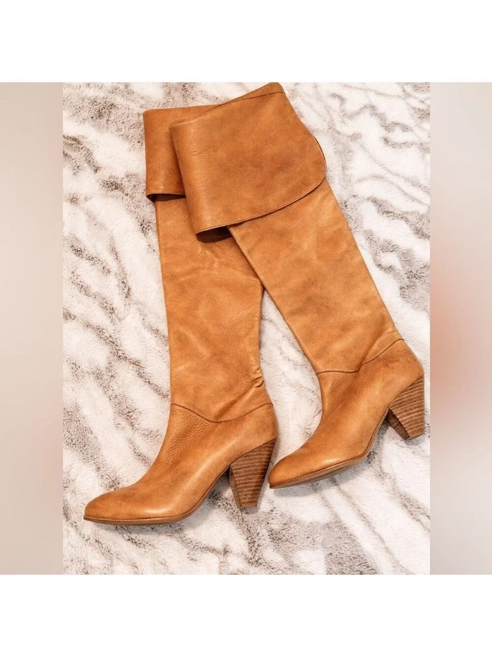 Free People Tan leather vintage over the knee boots size 37